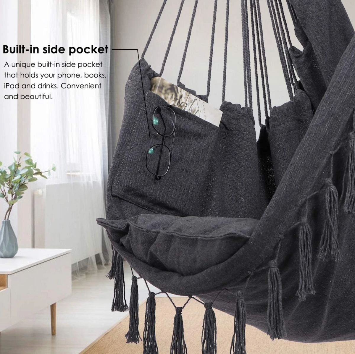 Large Tassel Hanging Chair with Pocket